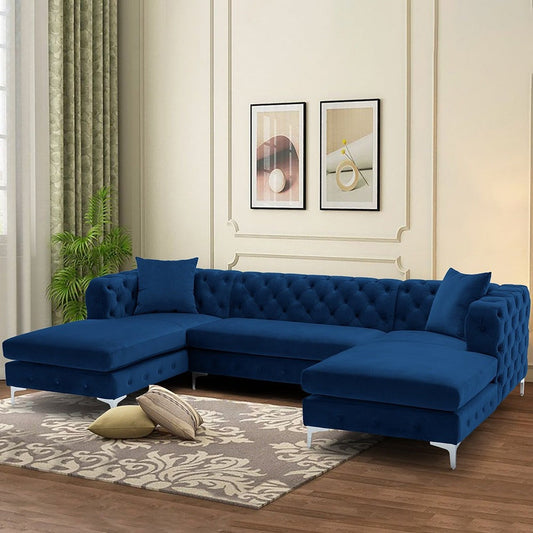 Luxurious Velvet Upholstered U-Shaped Sectional Sofa – 7-Seater Comfort and Style