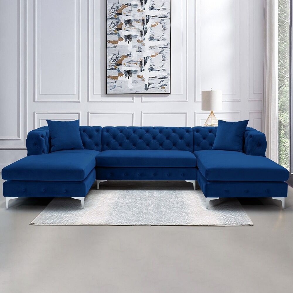 Luxurious Velvet Upholstered U-Shaped Sectional Sofa – 7-Seater Comfort and Style