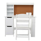 Wooden Study Desk and Chair Set for Kids,White Learning Table , Bulletin Board, and Cabinets , for Boys and Girls Ages 3-8