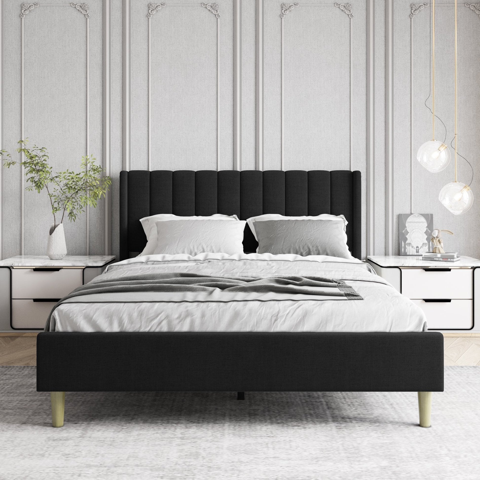 Alazyhome Upholstered Platform Bed Frame with Wingback Headboard