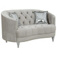 Traditional gray fabric tufted curved back sofa