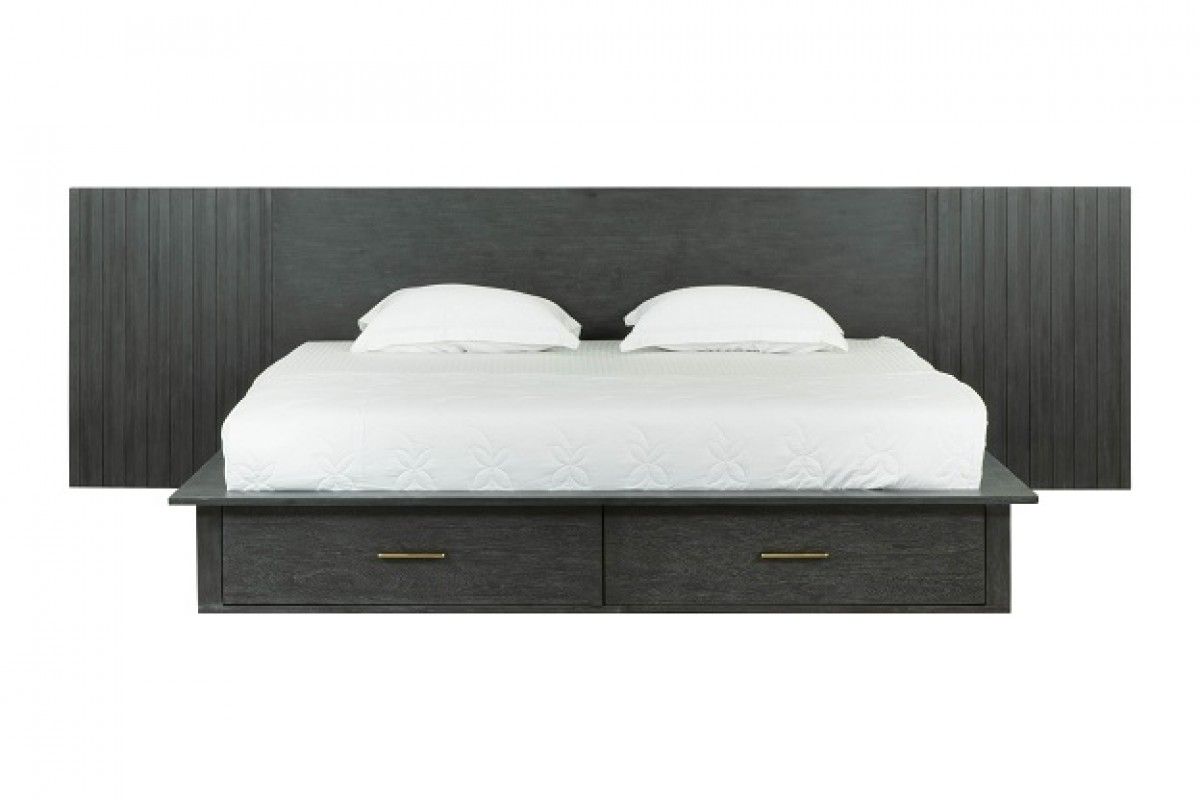 Modrest Manchester Contemporary Platform Dark Grey Bed with Two Nightstands