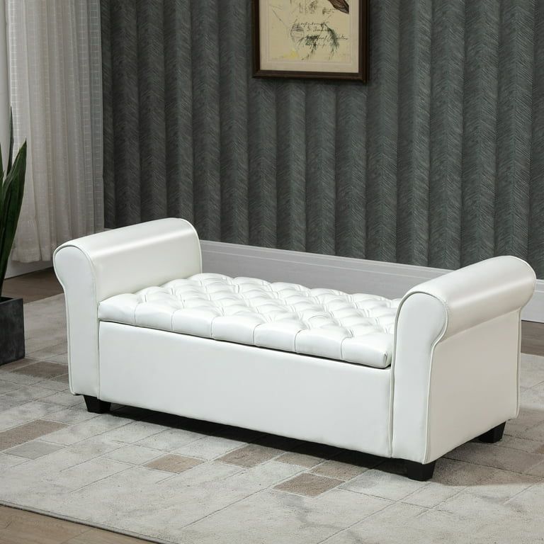 AVAWING Storage Ottoman Bench Leather Upholstered Ottoman with Arm