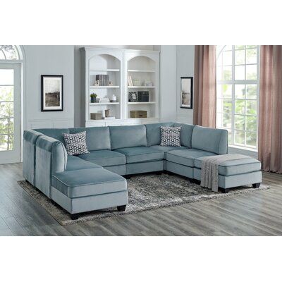 Velvet Grey Modular Sectional Sofa with Ottoman | Zavior Furniture UAE