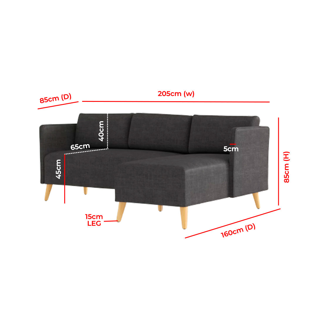Augustus Mid-century Modern Fabric Chaise Sectional