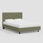 Beige Velvet Small Double Ottoman Bed with Chesterfield Headboard