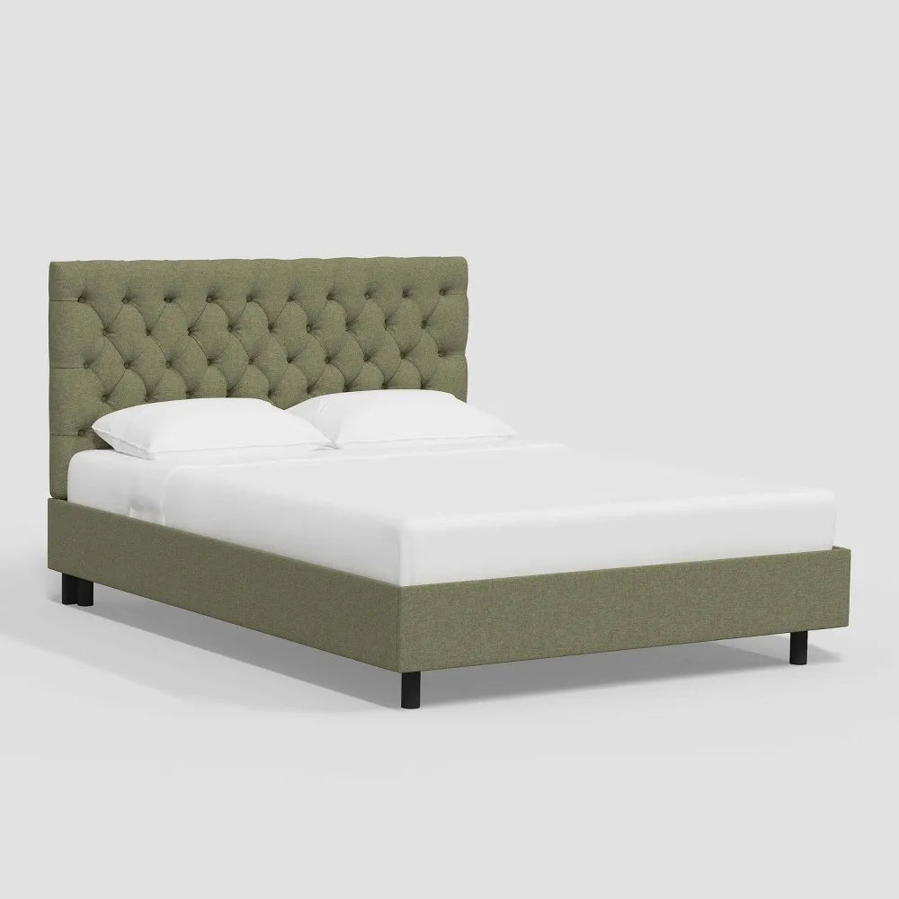 Beige Velvet Small Double Ottoman Bed with Chesterfield Headboard