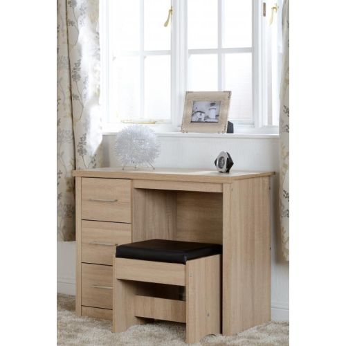 Grey 3 Drawers Dressing Table with Stool