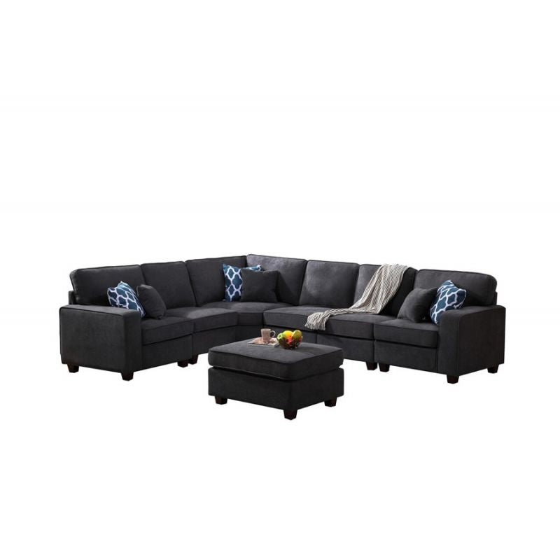Gray Woven 6Pc Modular Sectional Sofa with Ottoman