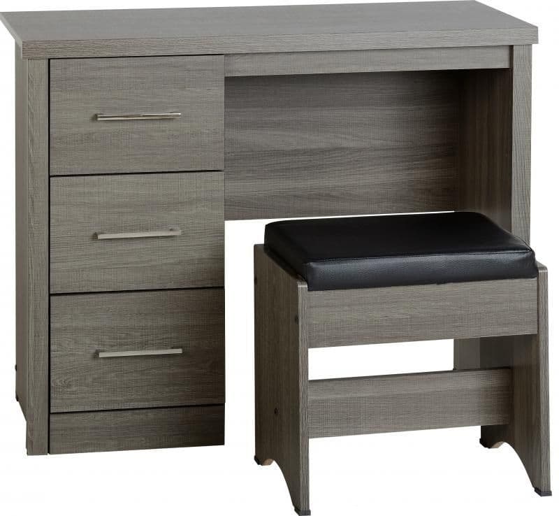 Grey 3 Drawers Dressing Table with Stool