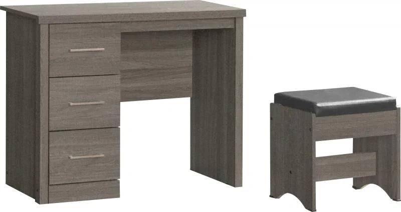 Grey 3 Drawers Dressing Table with Stool