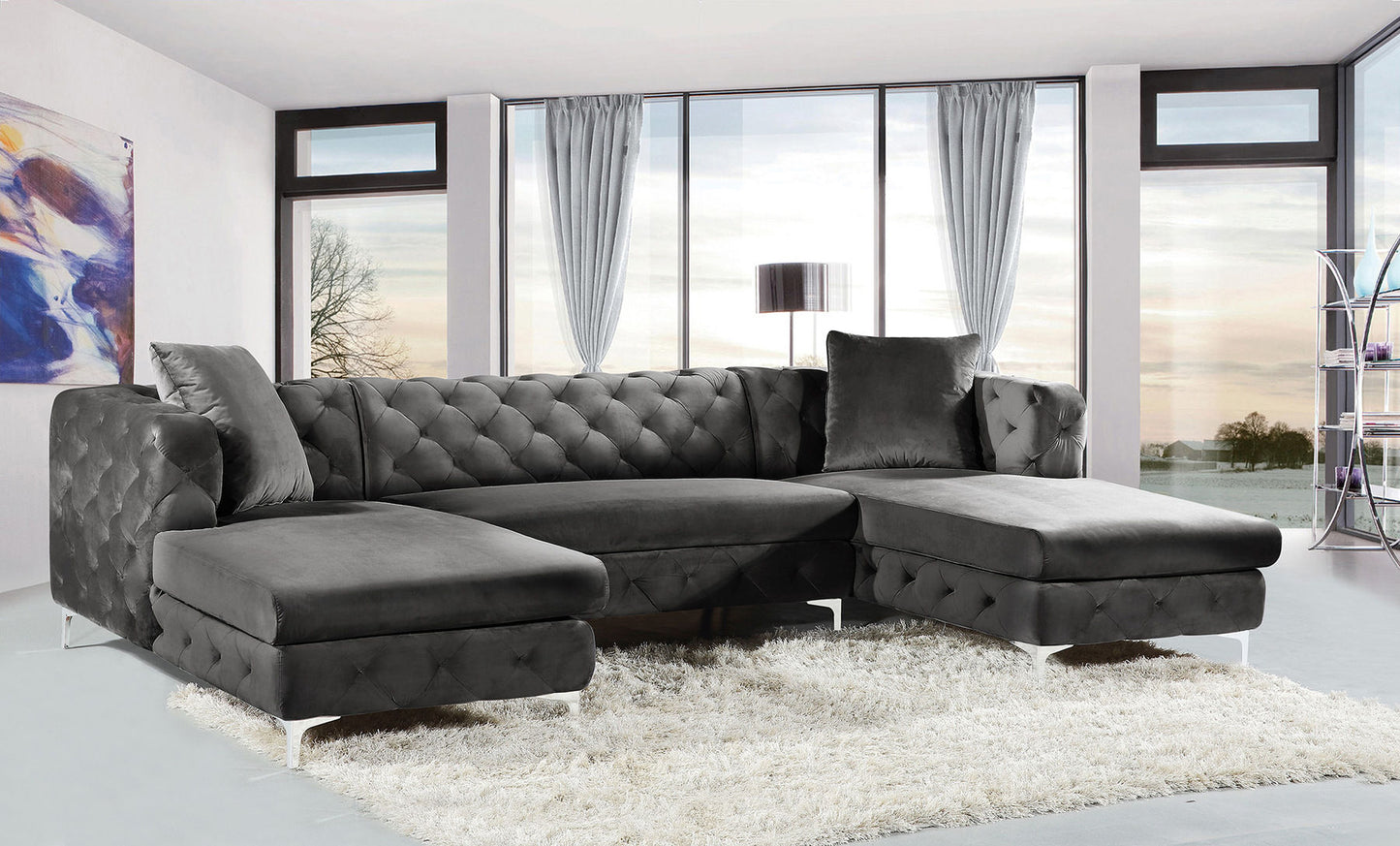 Luxurious Velvet Upholstered U-Shaped Sectional Sofa – 7-Seater Comfort and Style