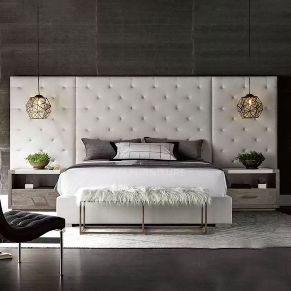 Modern Glamorous Wall Panel Bed Dubai – Charcoal Upholstered Elegance