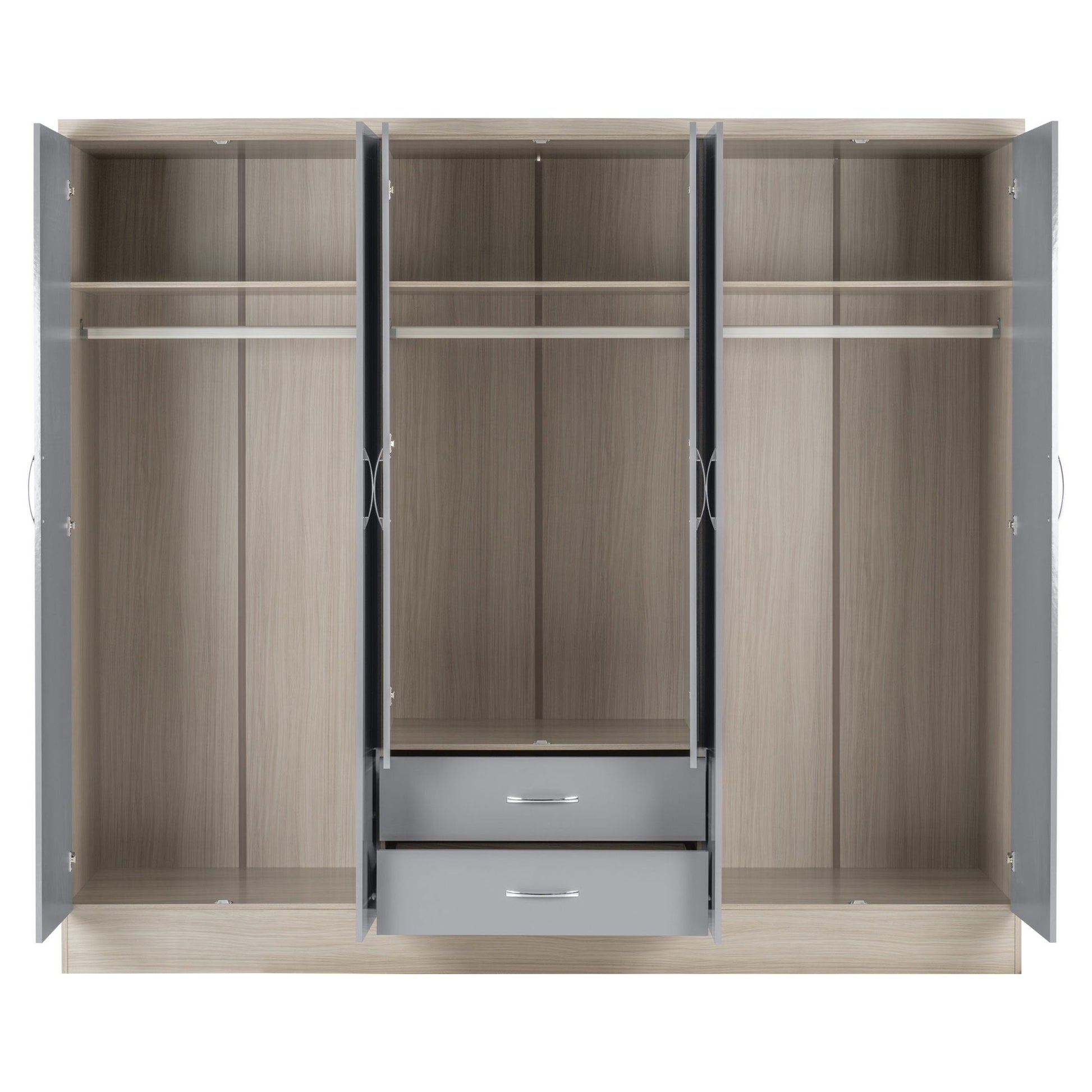6 Door Wooden Wardrobe with Mirror