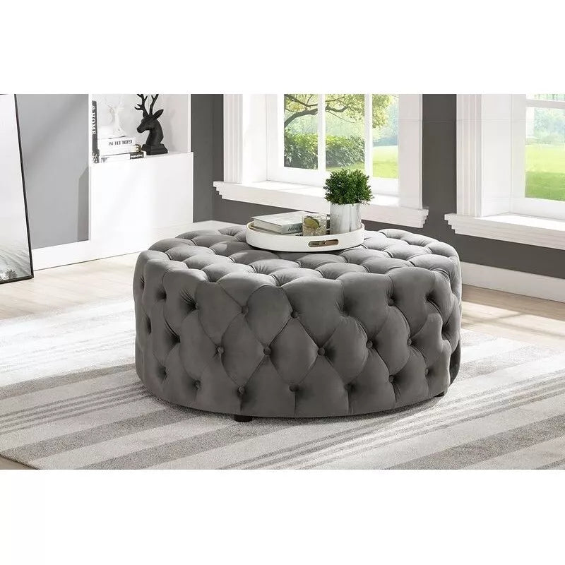Velvet Tufted Round Cocktail Ottoman
