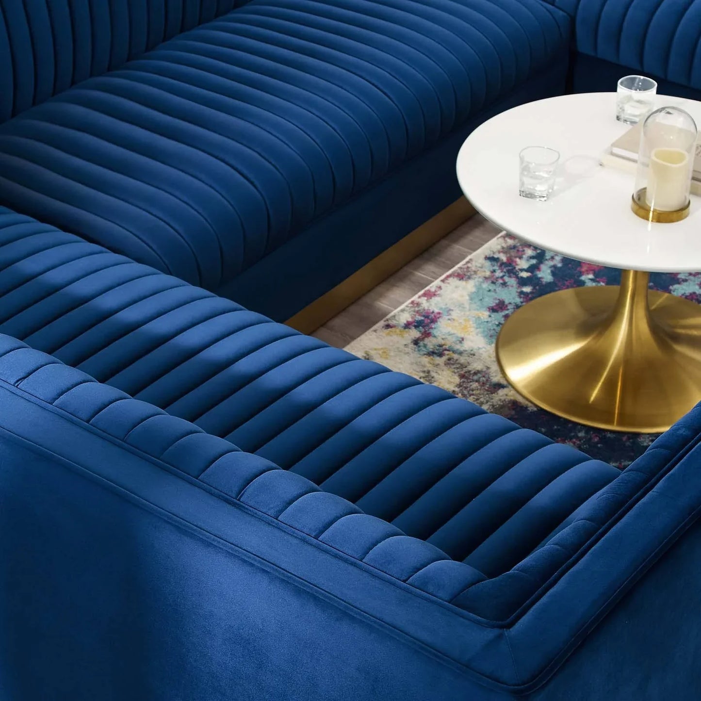 Cecilie Wide Velvet Symmetrical Sectional Sofa – U-Shaped Luxury with Gold Accents