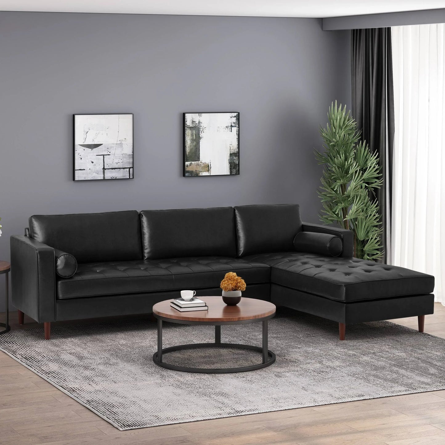 Stunning Contemporary Tufted Upholstered Chaise Sectional – 4-Piece Luxury for Your Living Room