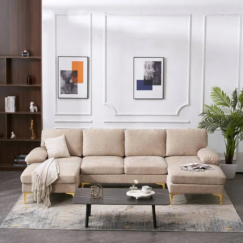 U-Shaped 4-Seat Indoor Modular Sofa in Blue-Green Chenille - Dubai's Perfect Lounge Addition
