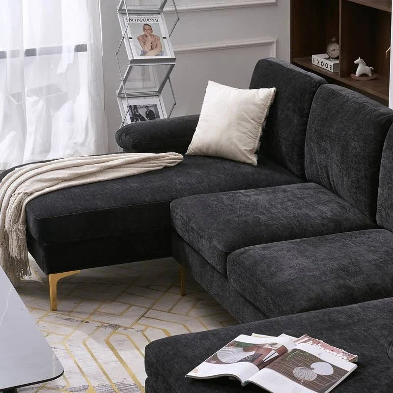 U-Shaped 4-Seat Indoor Modular Sofa in Blue-Green Chenille - Dubai's Perfect Lounge Addition