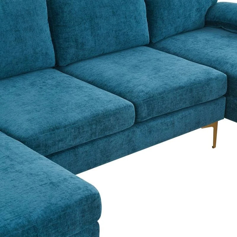 U-Shaped 4-Seat Indoor Modular Sofa in Blue-Green Chenille - Dubai's Perfect Lounge Addition