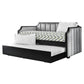 Fabric Upholstered Wooden Daybed with Vertical Tufting, Gray and Black