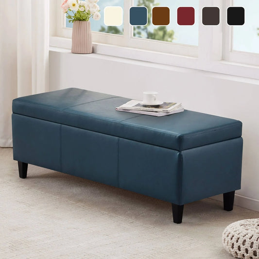 HUIMO 50.3" x 17.50" x 18" Upholstered Rectangular Storage Ottoman-Faux Leather