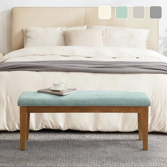 HUIMO Upholstered Fabric Entryway Bench, Bedroom Bench for End of Bed Beige, Solid Wood 44-inch