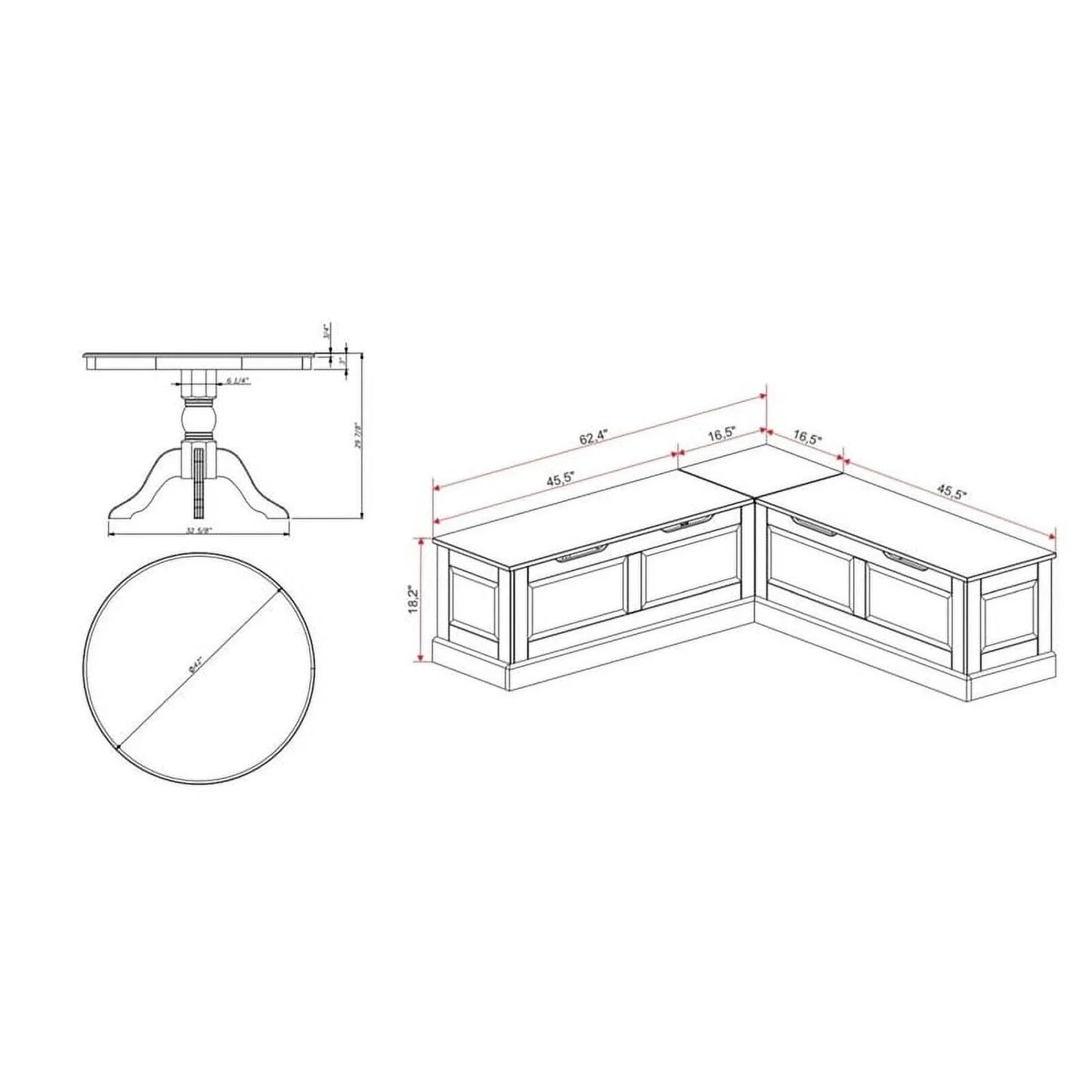 Josie L-shaped Backless Breakfast Nook Bench - Unfinished