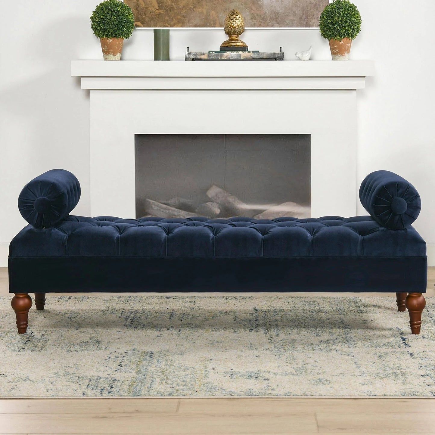 Lewis Bolster Arm Entryway Bench - Sky Neutral Beige Polyester