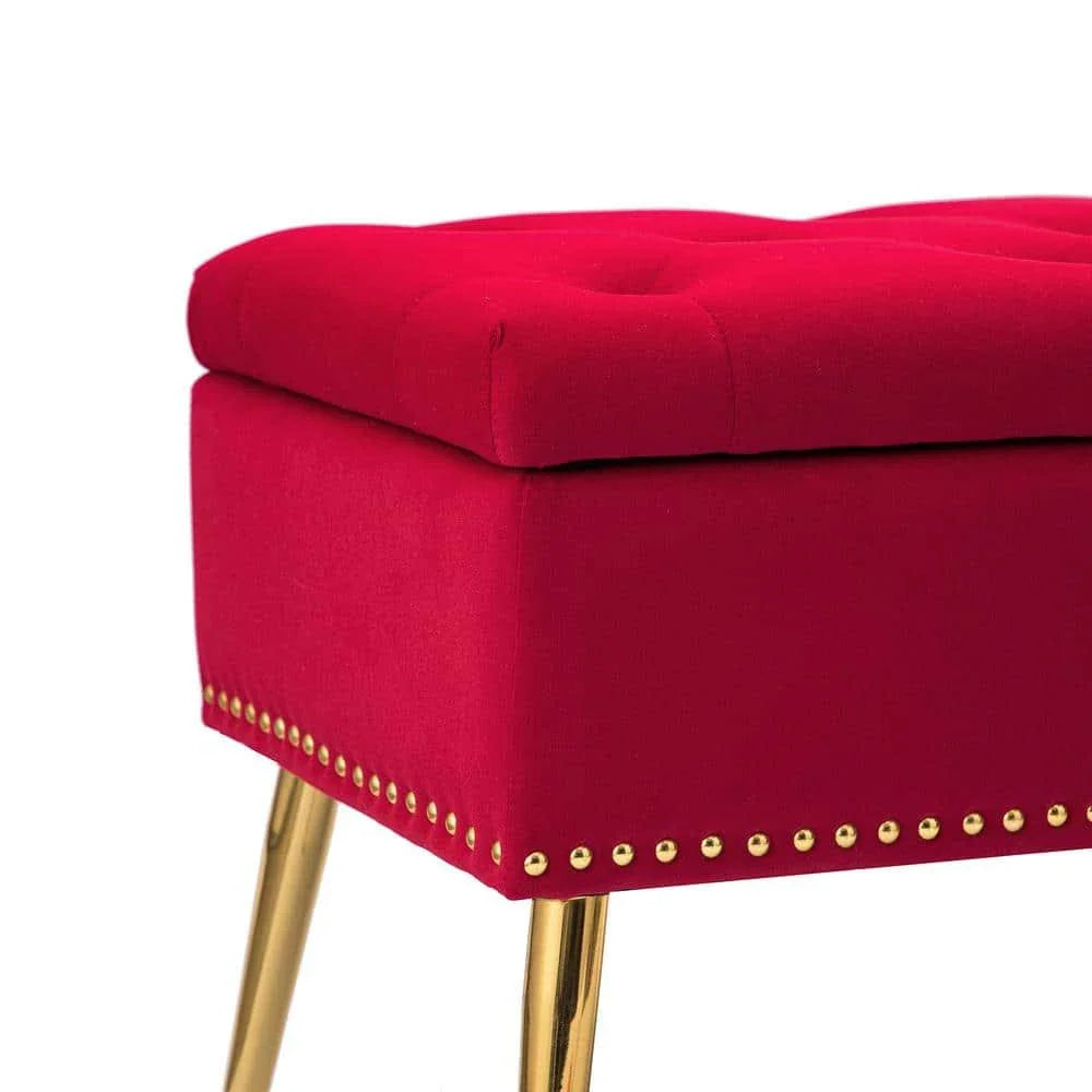 Neptunus Modern 45.5" W Velvet Bedroom Storage Bench for End of Bed with Nailhead Trim by HULALA HOME - Red