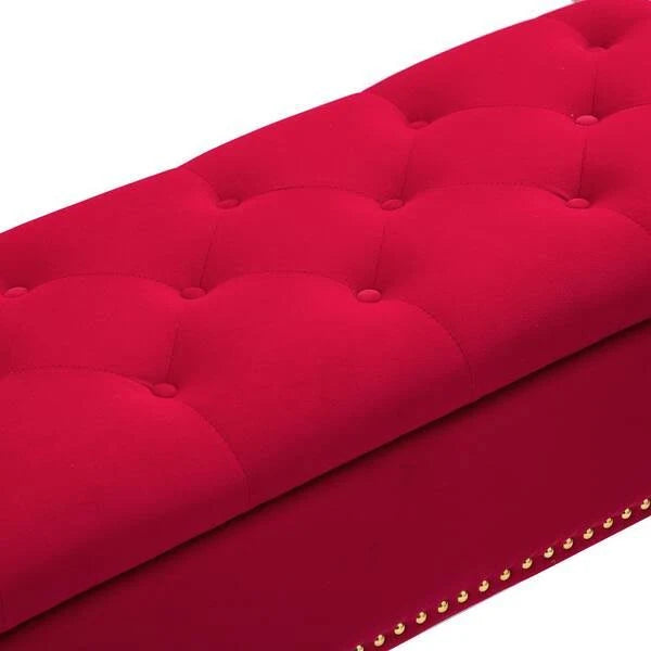 Neptunus Modern 45.5" W Velvet Bedroom Storage Bench for End of Bed with Nailhead Trim by HULALA HOME - Red