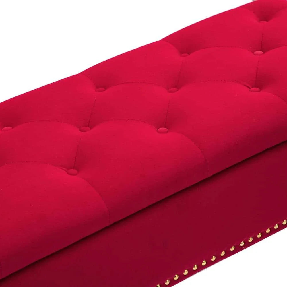 Neptunus Modern 45.5" W Velvet Bedroom Storage Bench for End of Bed with Nailhead Trim by HULALA HOME - Red