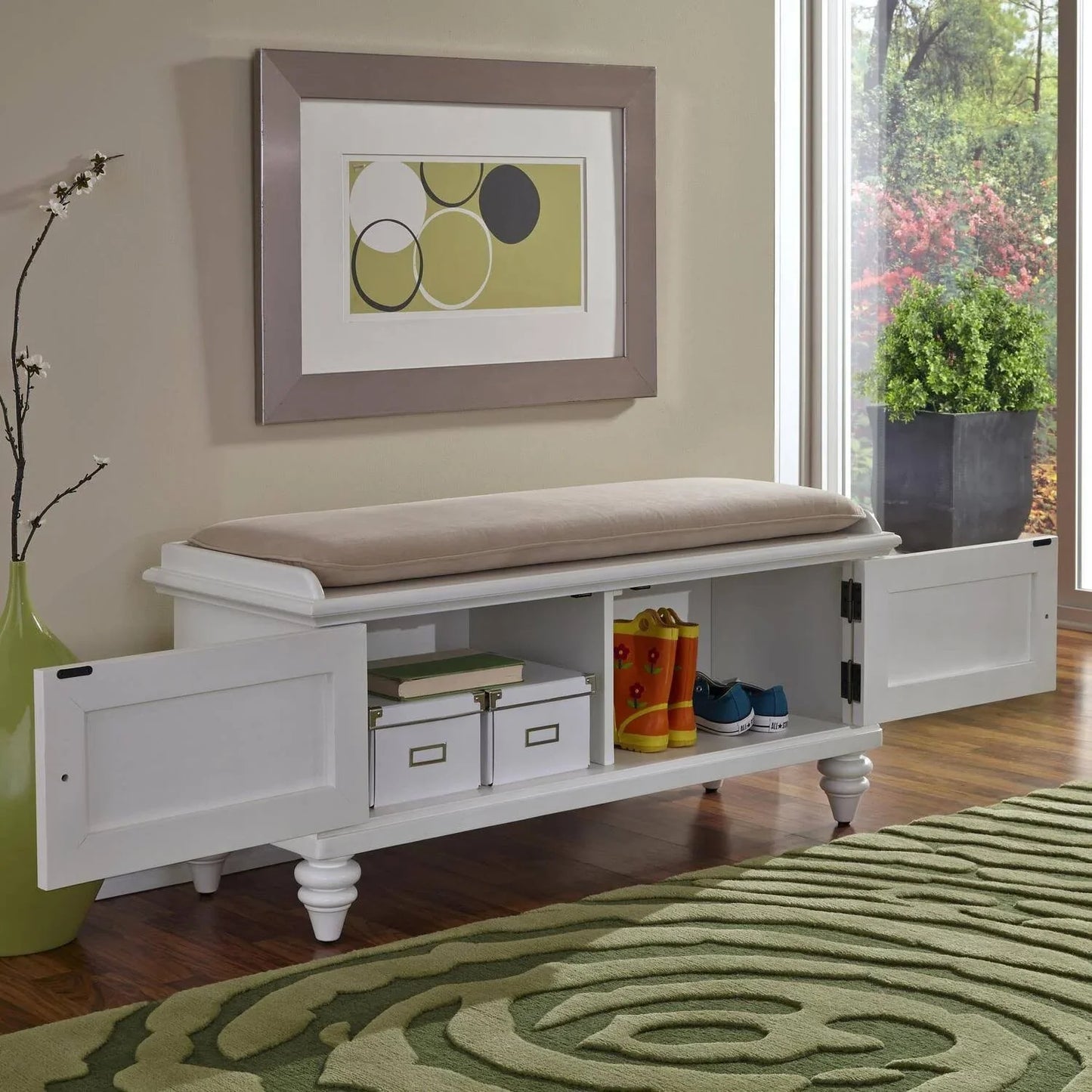The Gray Barn Old Stone Upholstered Storage Bench - White