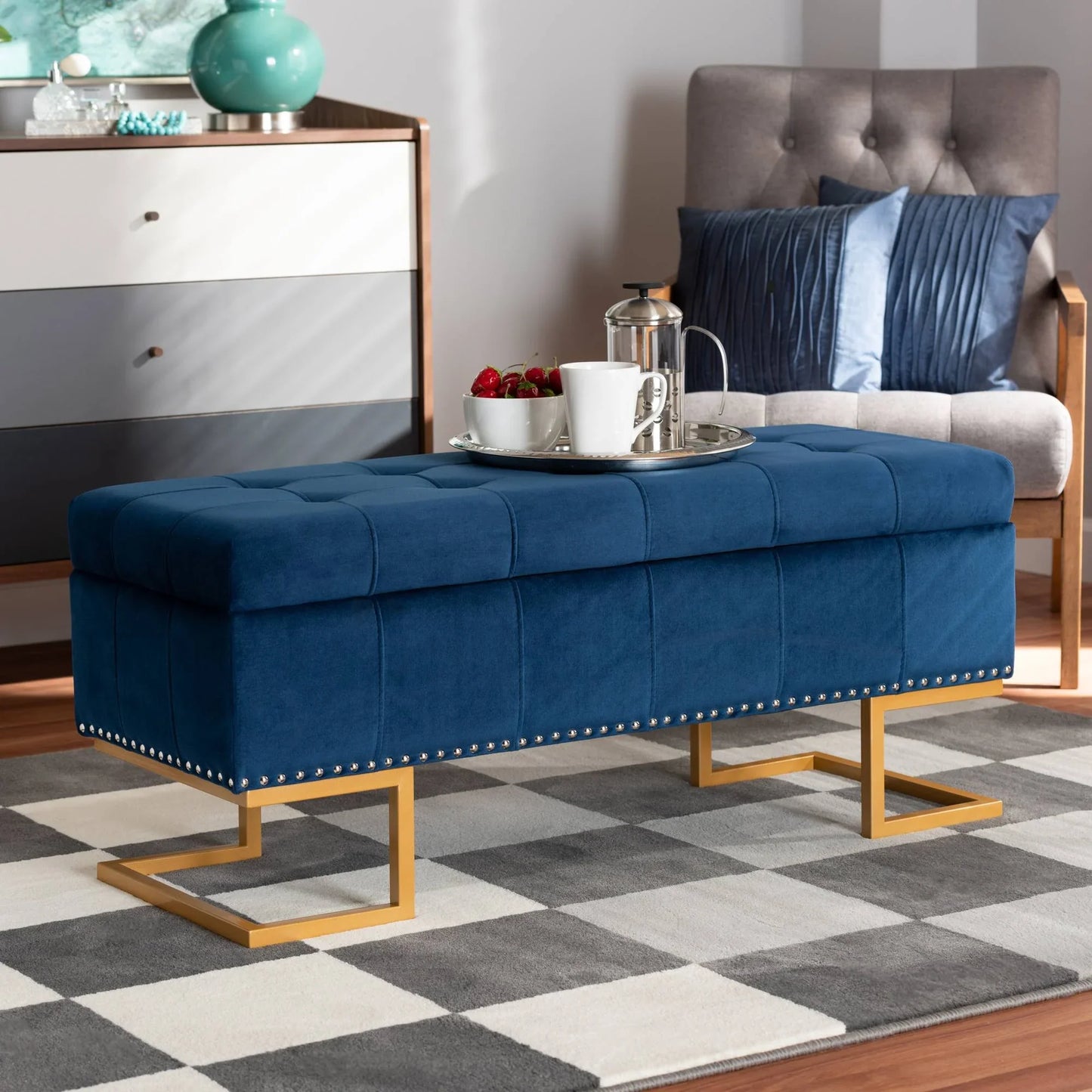 Ellry Luxe Fabric Storage Ottoman Bench