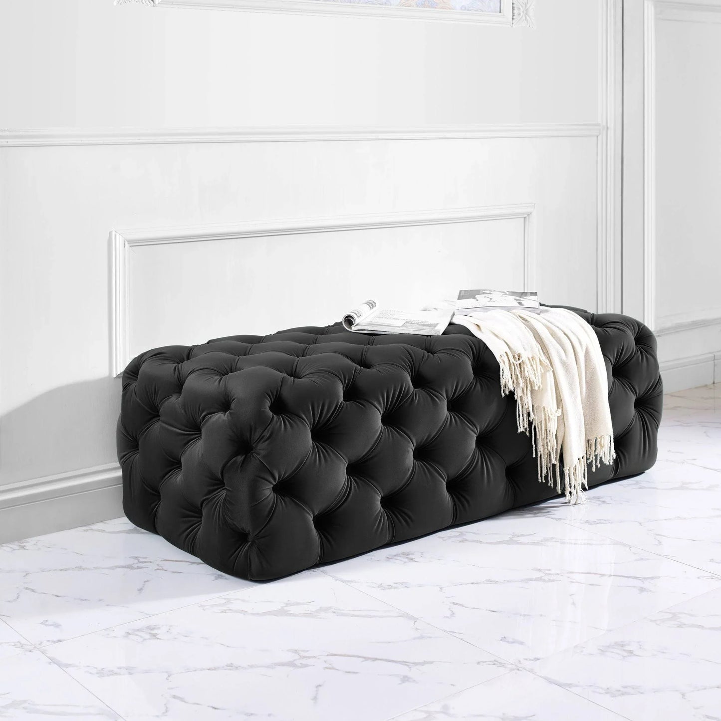 Jumbo Velvet Deep-tufted Ottoman