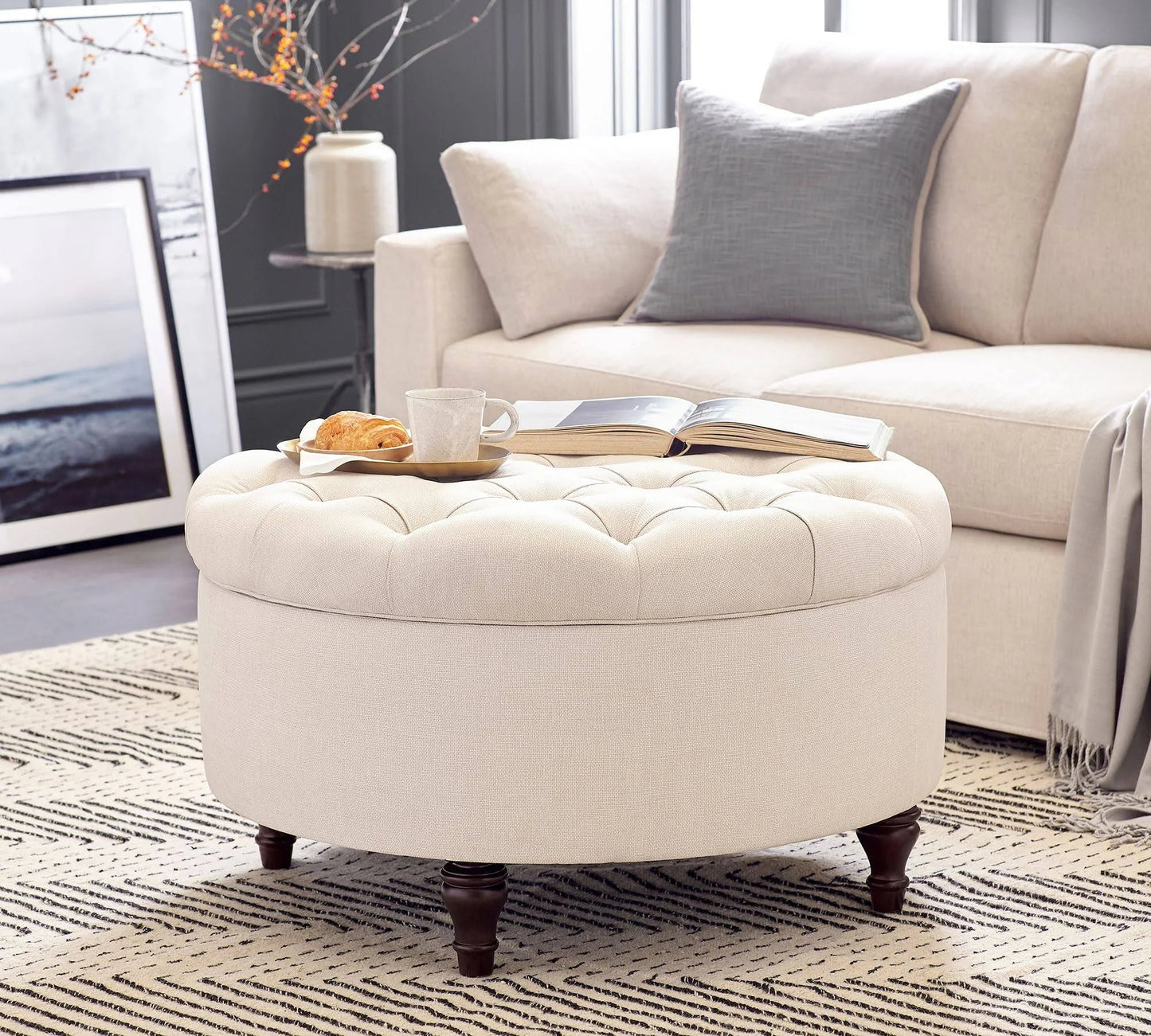 Zavior Tufted Round Storage Ottoman