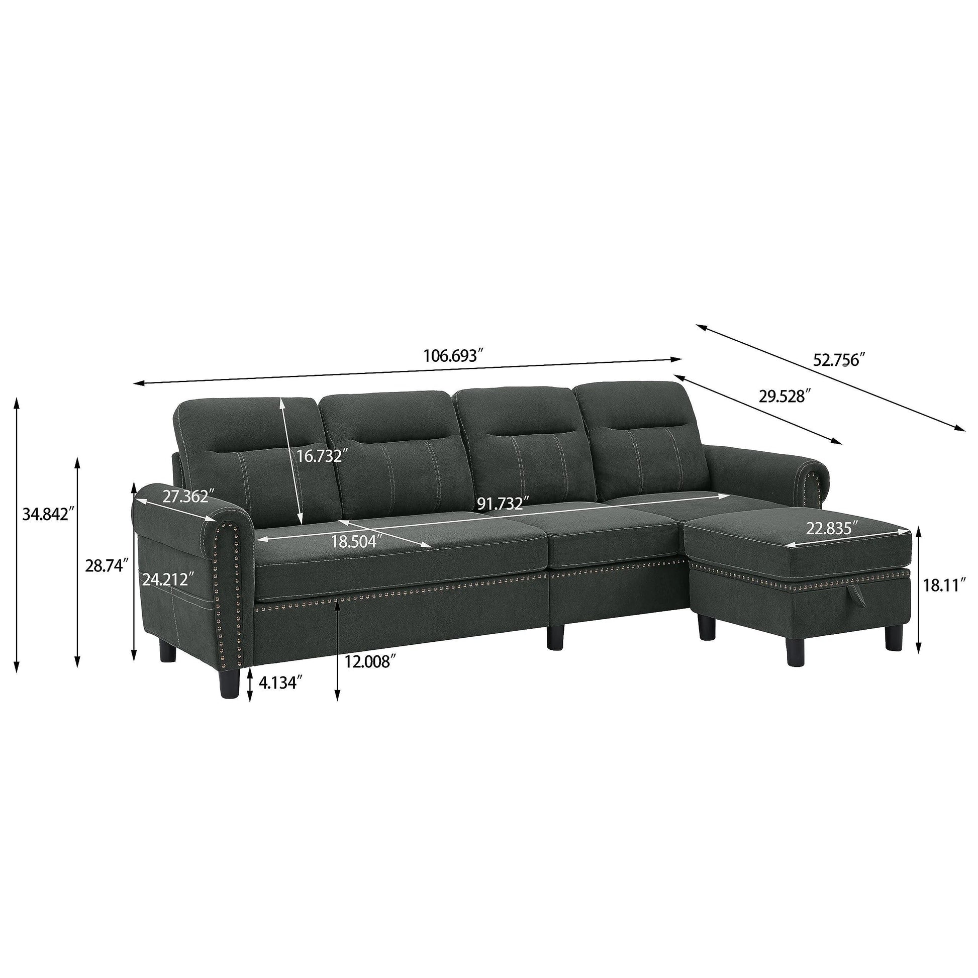 Modern 4-Seater L-Shaped Sectional Sofa with Storage Ottoman