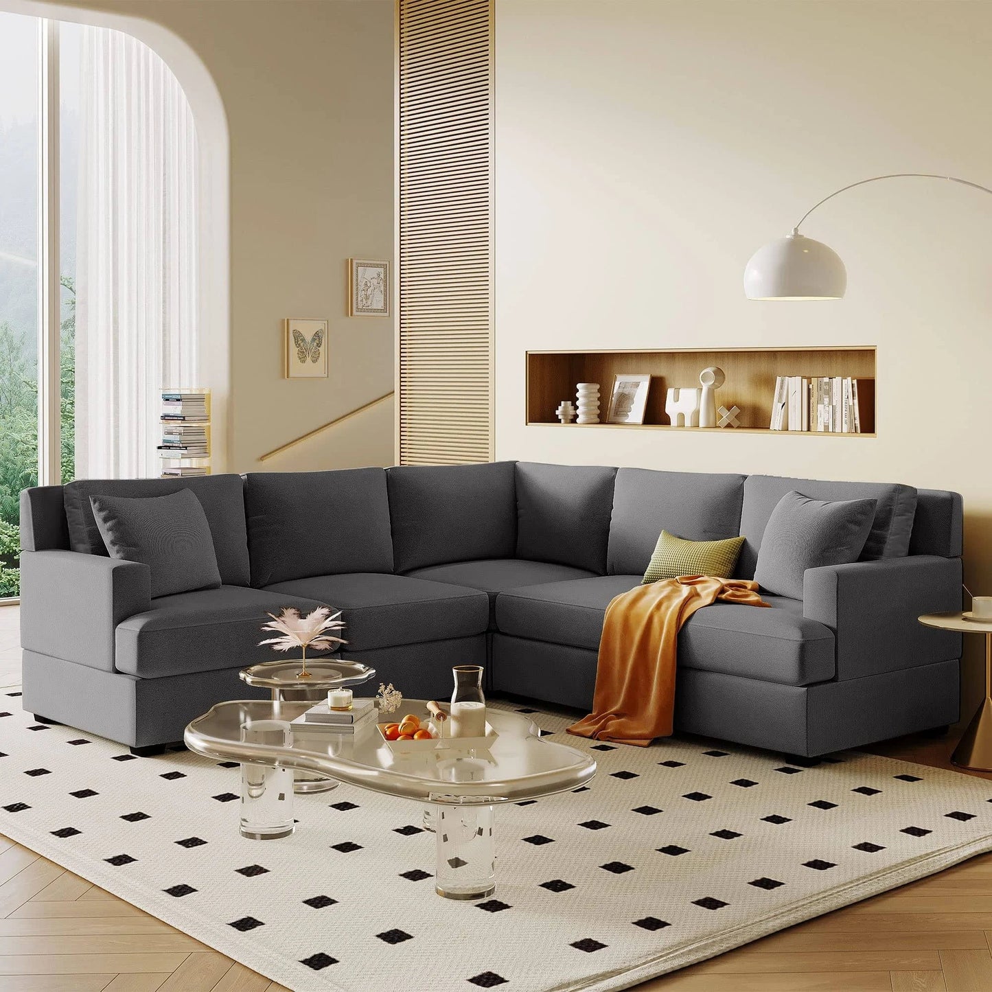 L-Shaped Sectional Sofa - Comfortable & Stylish 4-5 Seat Sofa with Tossing Cushions