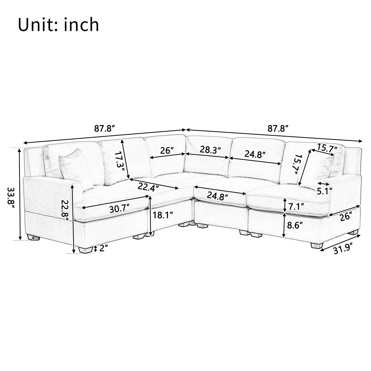 L-Shaped Sectional Sofa - Comfortable & Stylish 4-5 Seat Sofa with Tossing Cushions