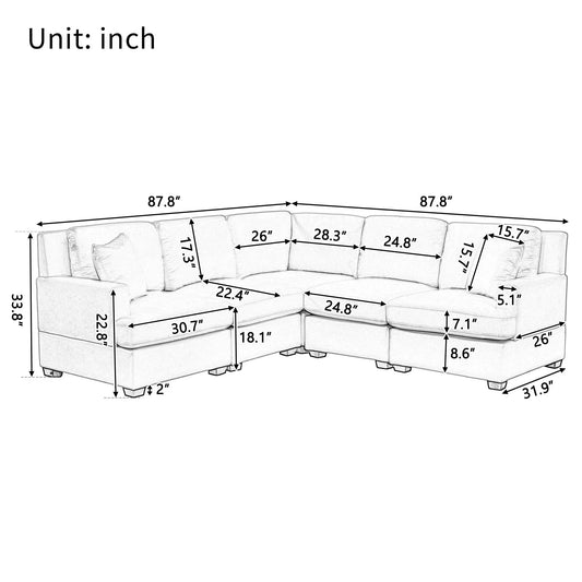 L-Shaped Sectional Sofa - Comfortable & Stylish 4-5 Seat Sofa with Tossing Cushions