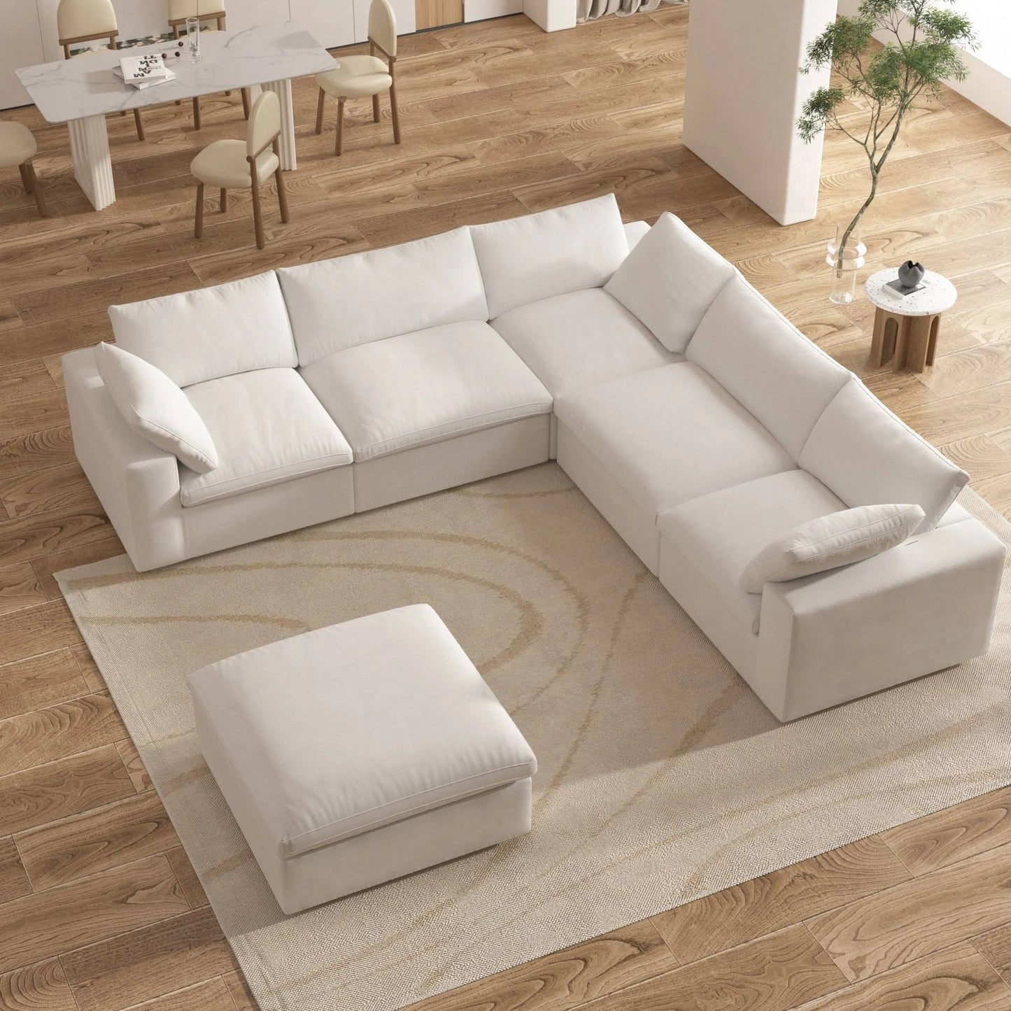 Large Down Filled Corner Sectional Sofa Couch with Ottoman for Living Room Set – Ideal for Dubai Homes