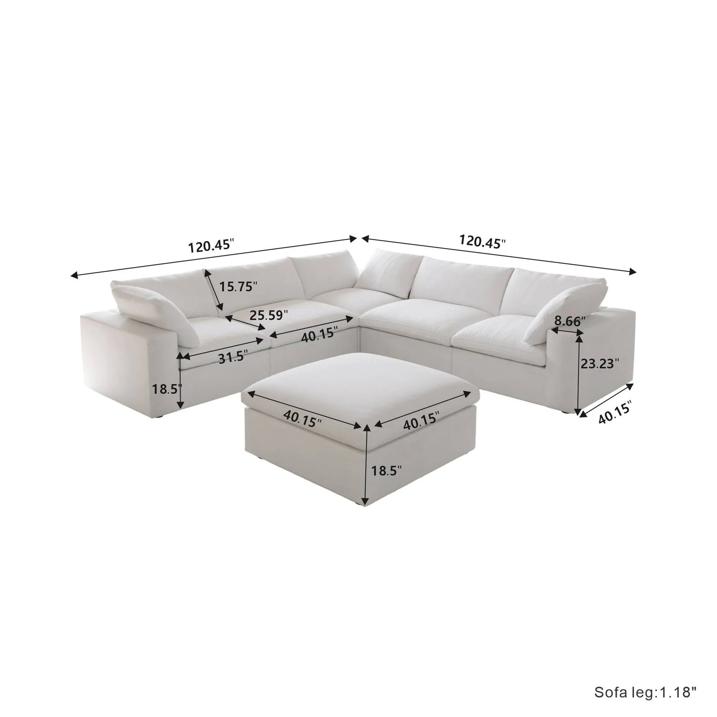 Large Down Filled Corner Sectional Sofa Couch with Ottoman for Living Room Set – Ideal for Dubai Homes