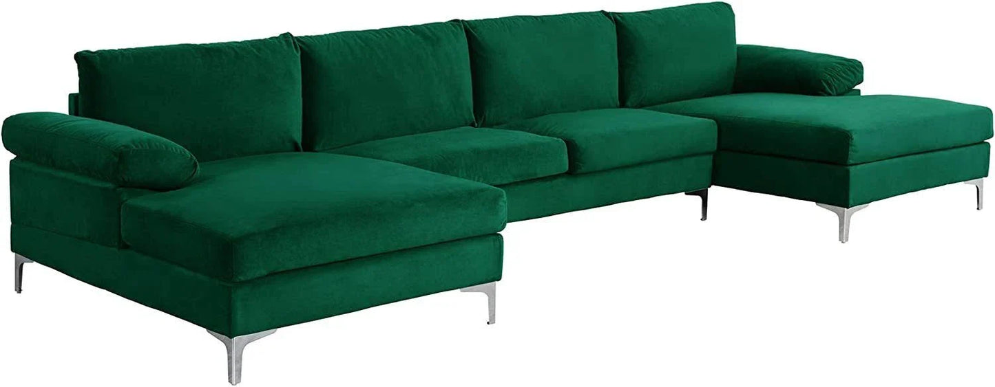 Luxurious Modern XL Velvet U-Shaped Sectional Sofa for 6-Person Comfort