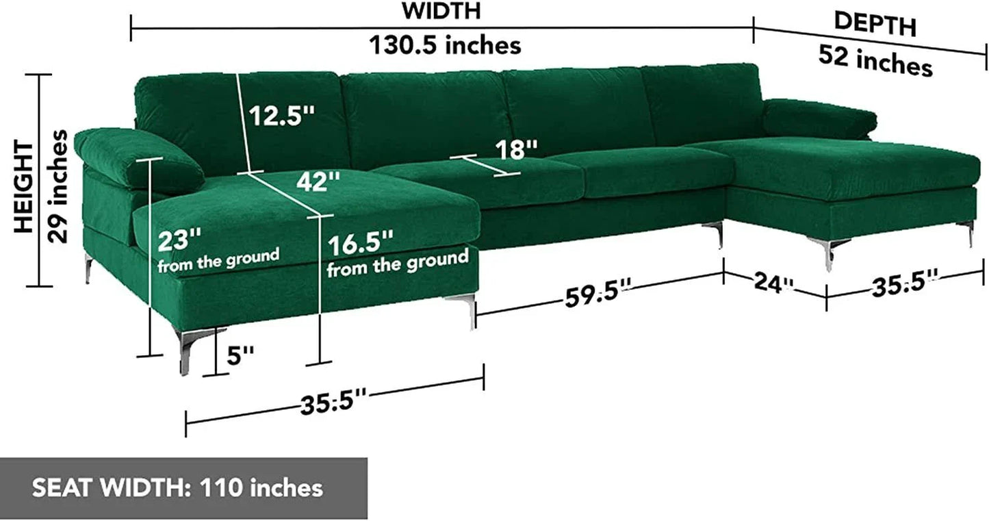 Luxurious Modern XL Velvet U-Shaped Sectional Sofa for 6-Person Comfort