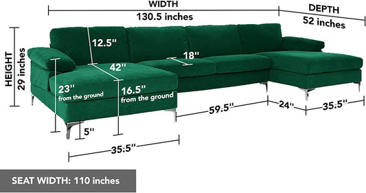 Luxurious Modern XL Velvet U-Shaped Sectional Sofa for 6-Person Comfort