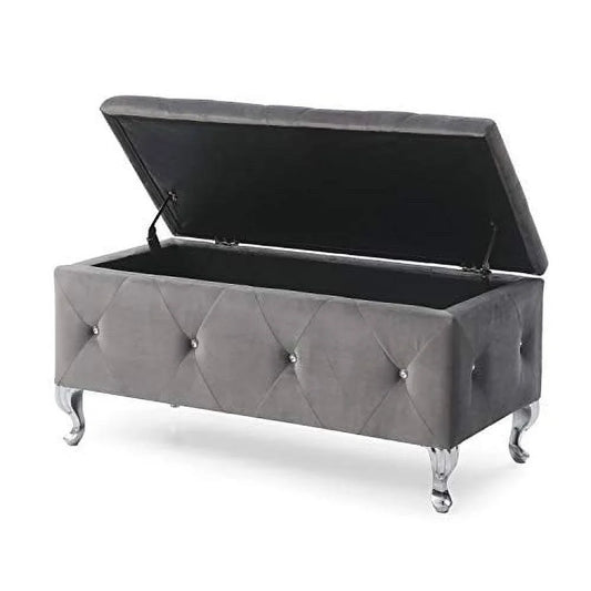 Elegant Upholstered Tufted Storage Bench - Grey | Timeless Design for Dubai Homes
