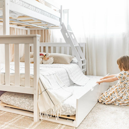 Twin over Full Bunk Bed with Trundle Bed - White
