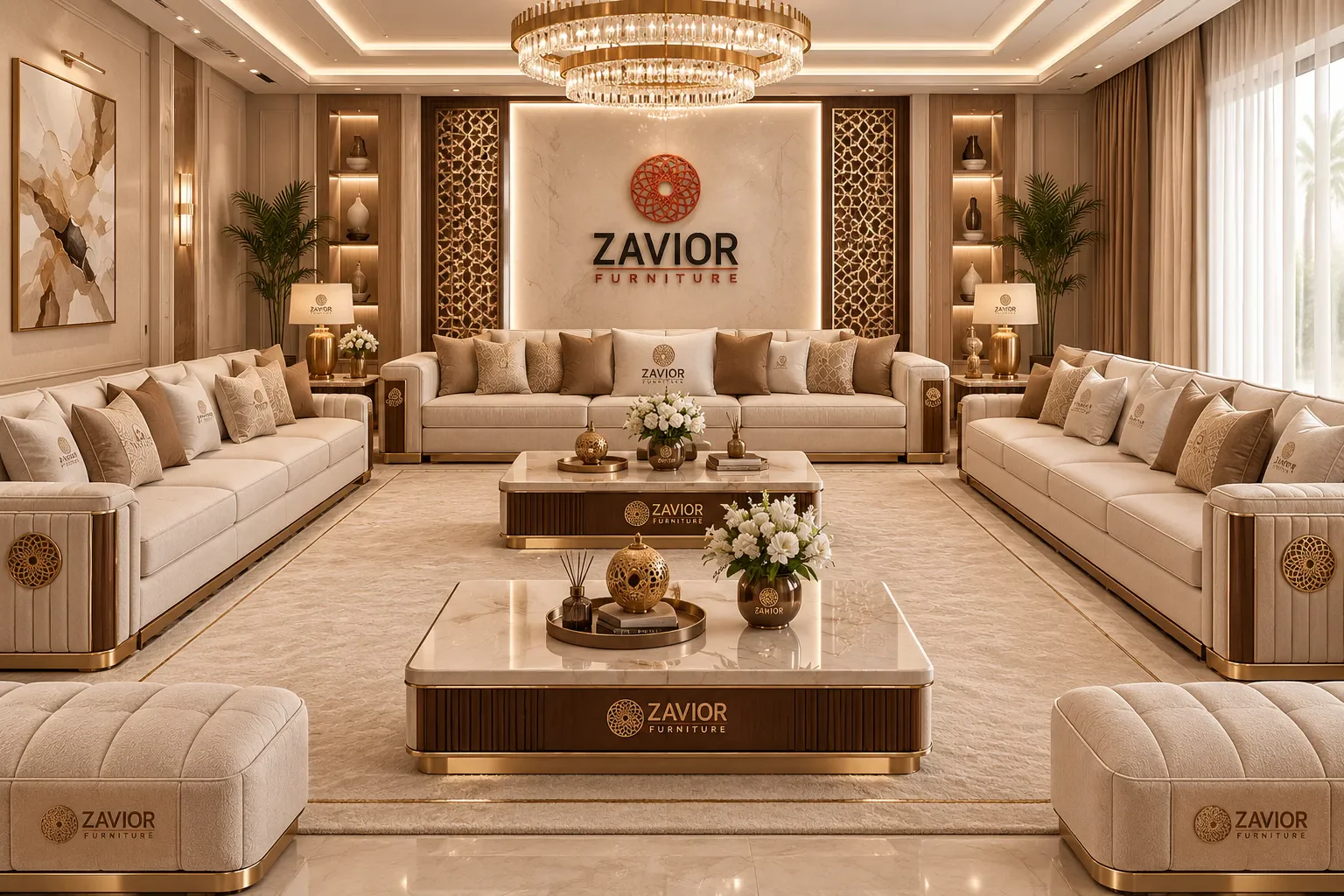 Majlis seating layout with premium upholstery