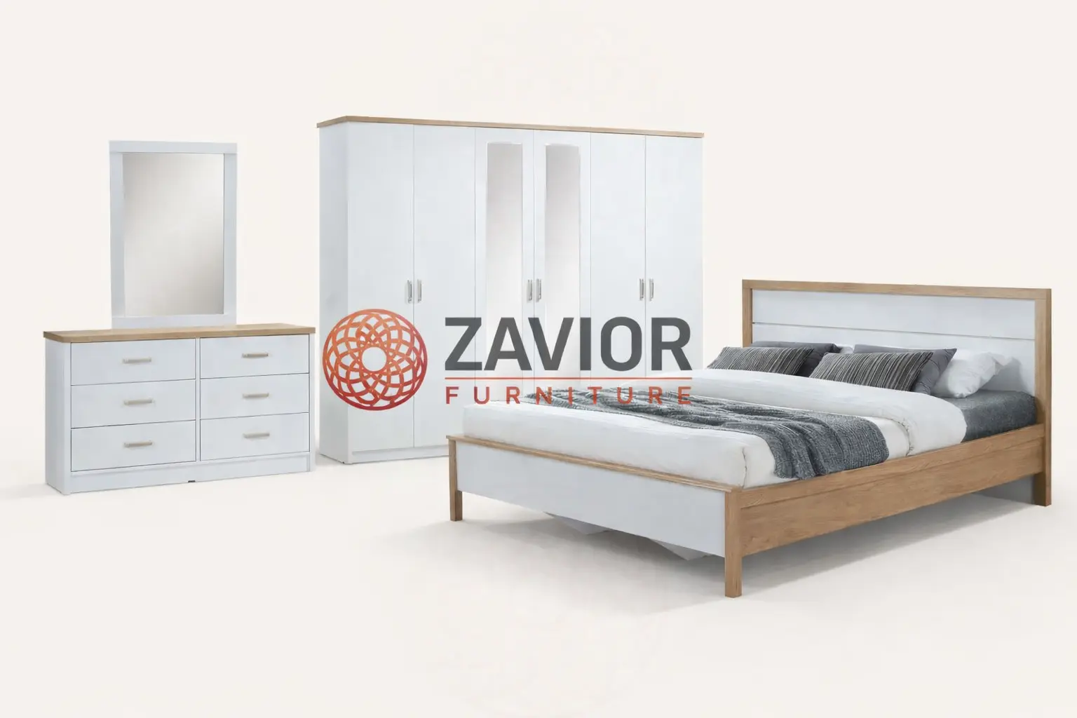 Zavior Wood Bedroom Set with Six Door Wardrobe in Multiple Sizes