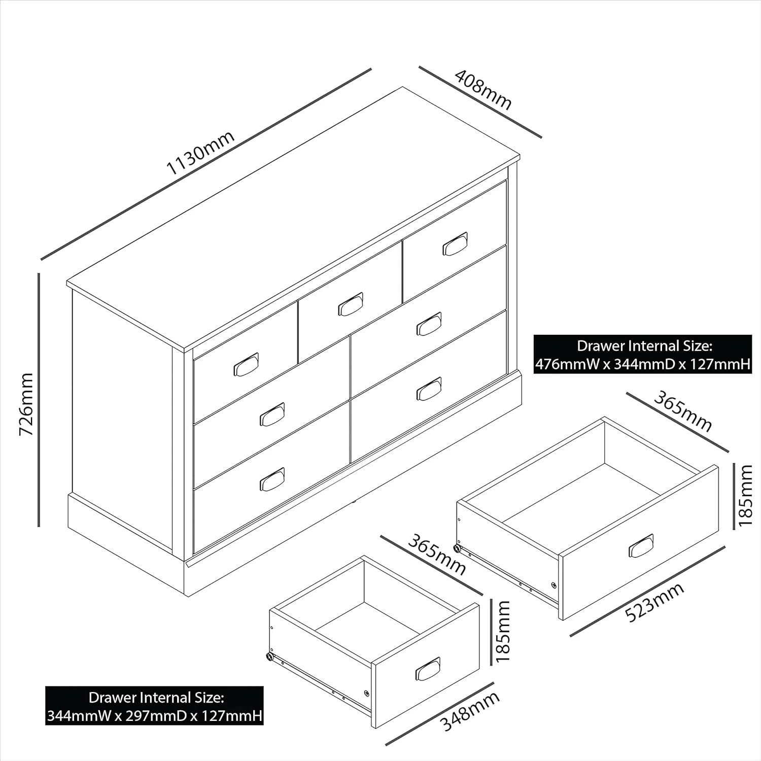 Zavior Bristol 3+4 Drawer Chest of Drawers